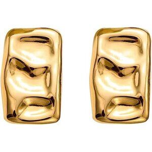 Chunky Geometric Rectangle Earrings – Gold Irregular Studs, Hypoallergenic